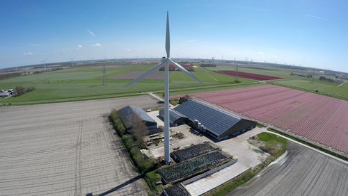 Wind turbine on farm